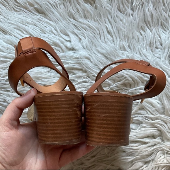 Zara Trafaluc Brown Metallic Gold Ankle Wrap Double Strap Heeled Sandals Size 38 - Picture 5 of 12